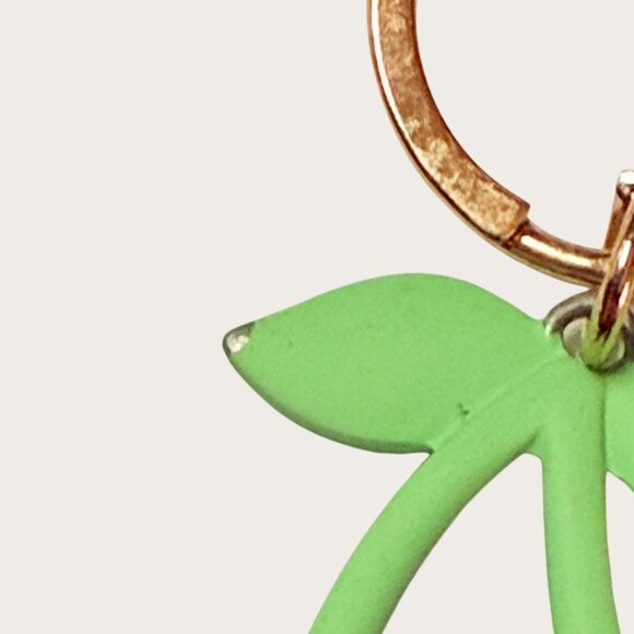 Sparkly Red Cherry Keychain Keyring Bag Clip With Green Stem Gold-Tone Hardware - Picture 3 of 4